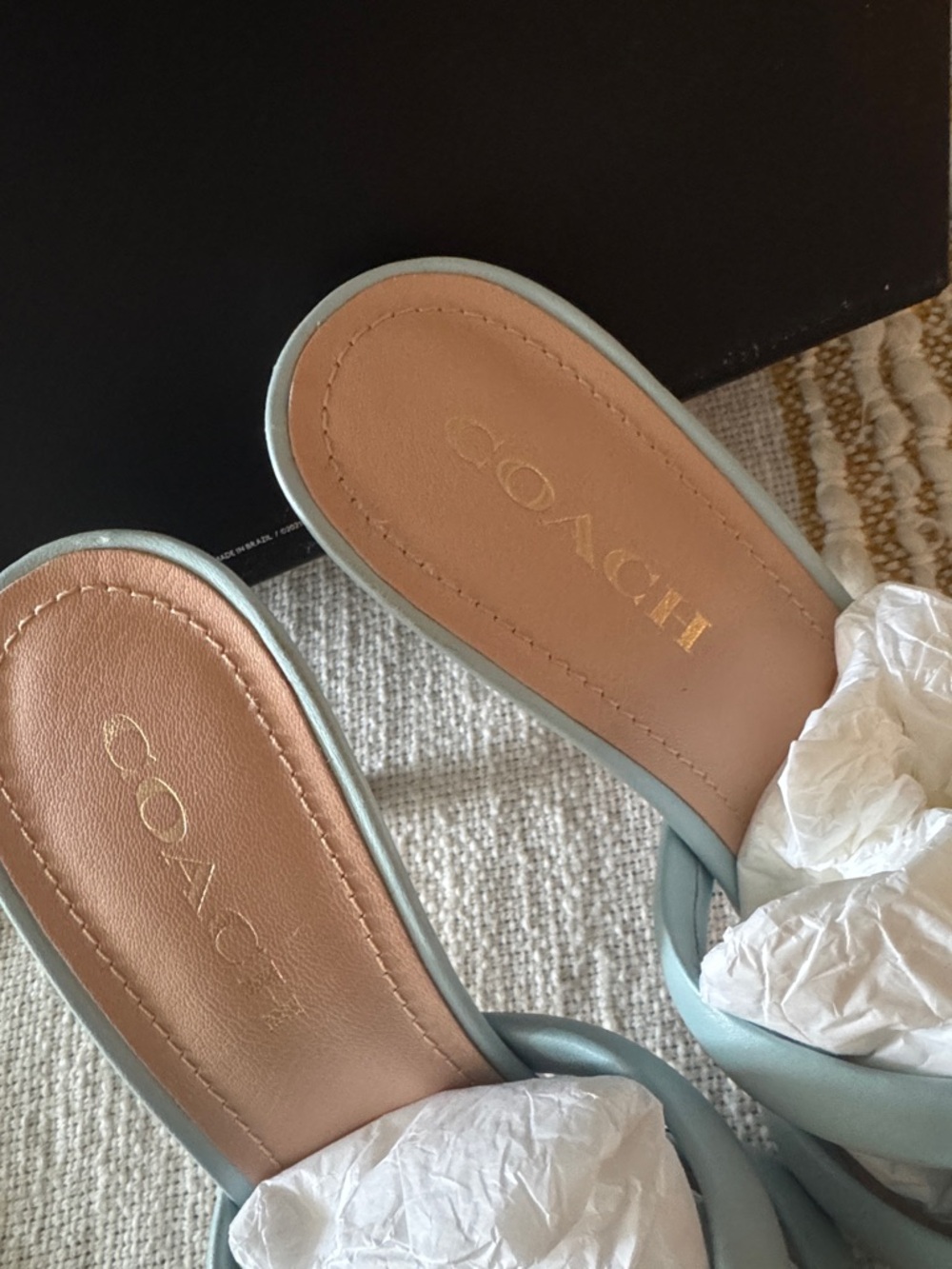 COACH Women's Pale Blue Knotted Leather Slide heel sandal with org box - Picture 3 of 10